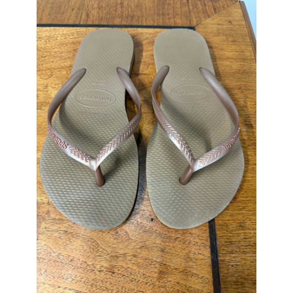 Havaianas Womens Size 9/10W EUR‎ 41/42Slim Sand Grey Rose Gold Flip Flops